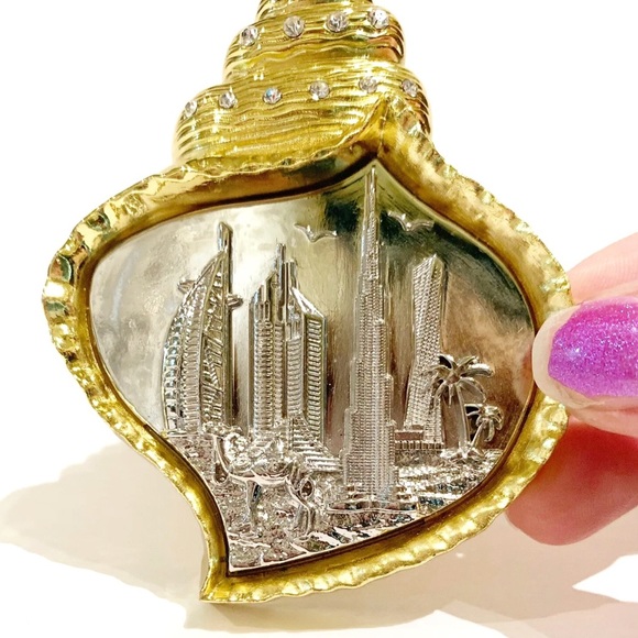 Rhinestone Dubai Metal Seashell  Magnet Gold Silver Fridge Landscape City Decor - Picture 3 of 6